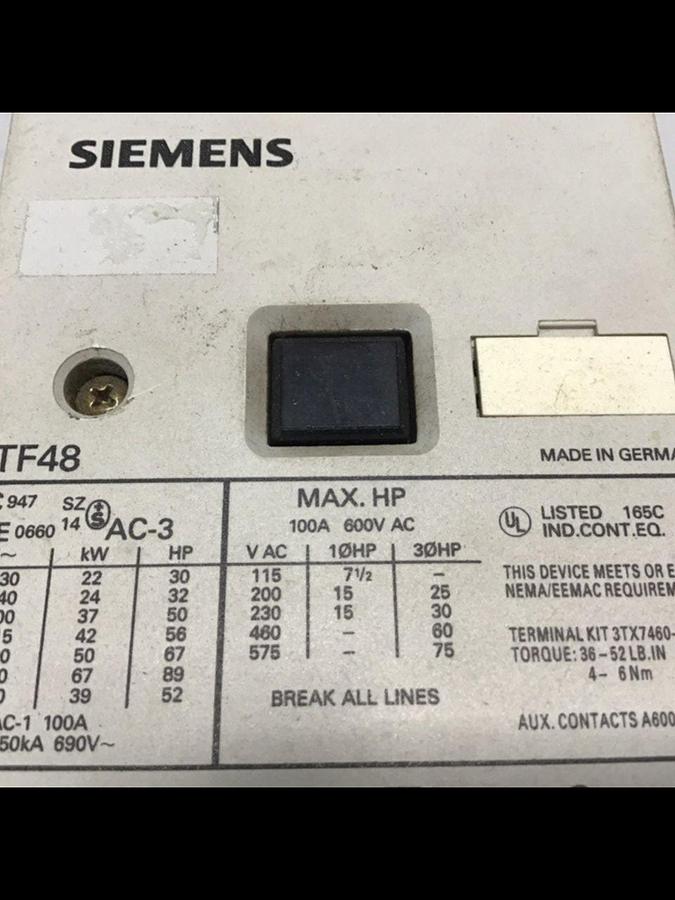 Used SIEMENS Contactor 3TF4822-OAK6 #139598