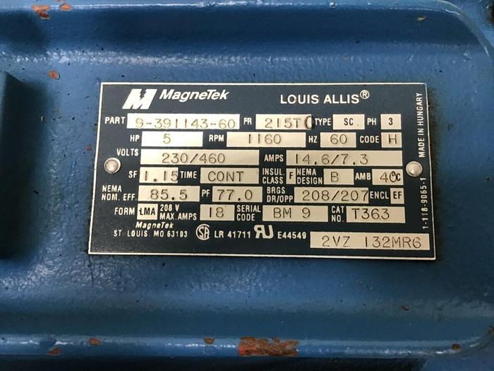 Used MAGNETEK 5 HP Motor T363 #127664