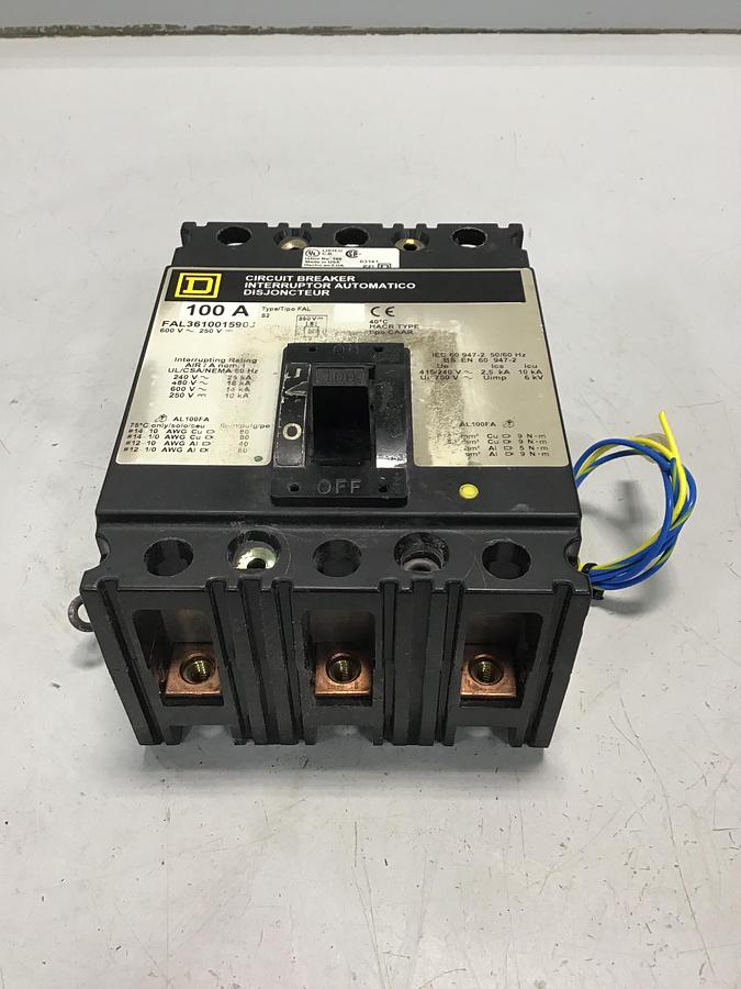 Used SQUARE D FAL361001590J 100 Amp Circuit Breaker Used #141299