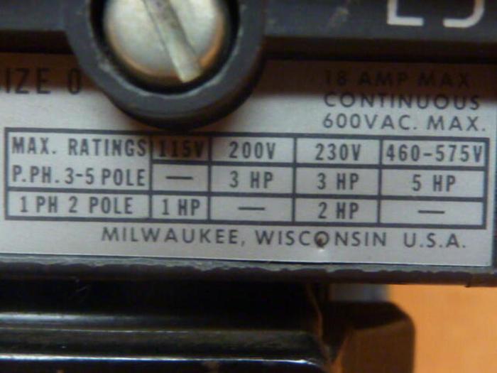 Used ALLEN BRADLEY Motor Starter Size 0 509-AOD SER B #34727