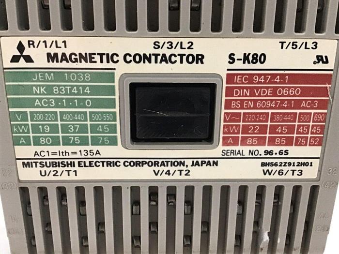 Used MITSUBISHI Magnetic Contactor S-K80 #112423