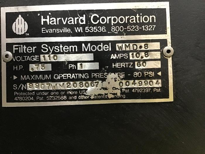 Used HARVARD Oil Filtration System WMD-8 Used
