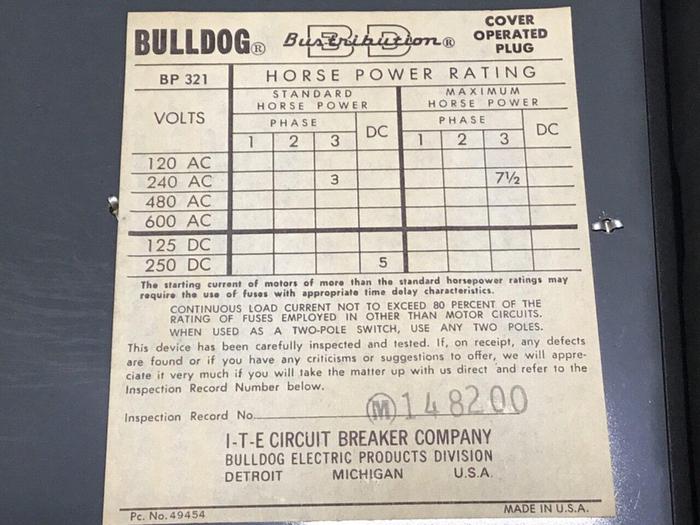 Used ITE 30 Amp Bus Plug Bulldog BP321 #120379