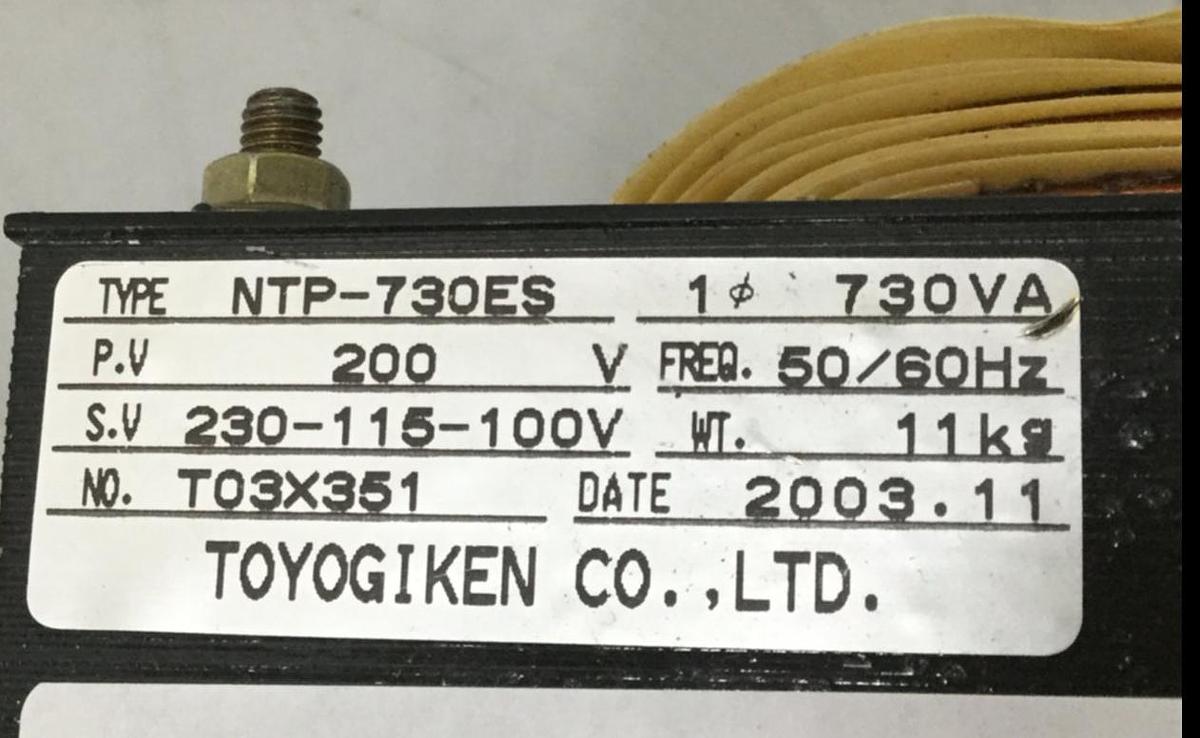 Used TOYOGIKEN 730 VA Transformer NTP-730ES USED