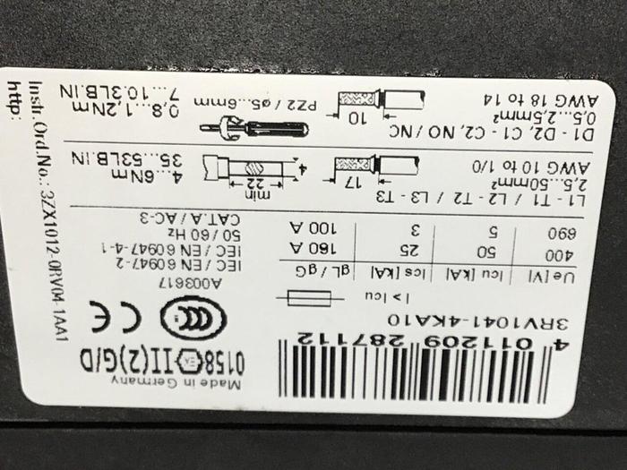 Used SIEMENS Motor Protector w/ On Off Switch 3RV1041-4KA10 #137006