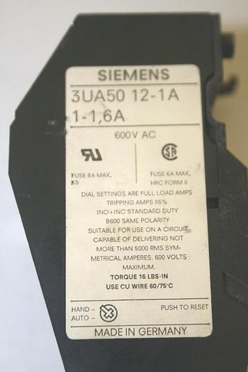 Used SIEMENS Relay 3UA50 12-1A1-16A #11948