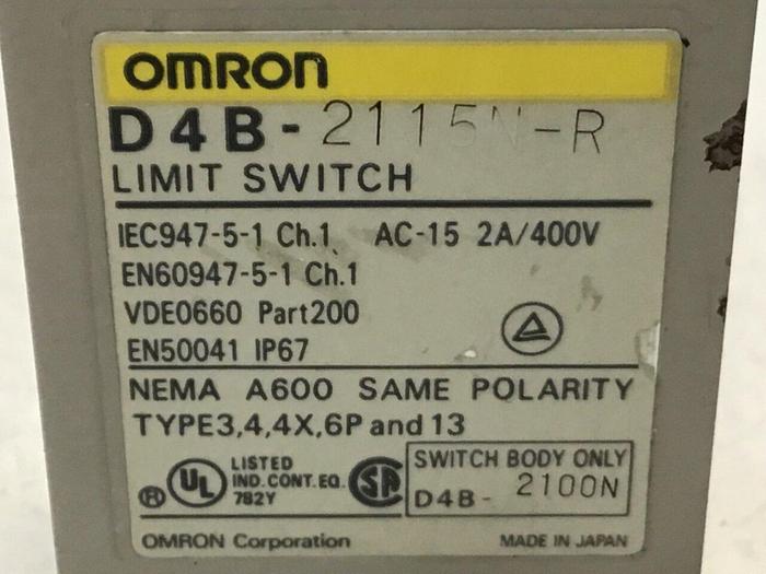 Used OMRON Limit Switch D4B-2115N-R #121511