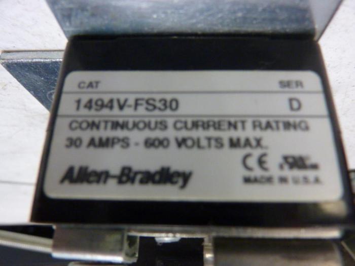 Used ALLEN BRADLEY Line Terminal Guard Disconnect 1494V-DS30 SER D #57386