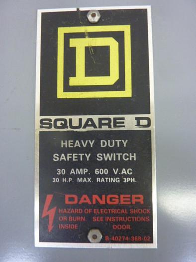 Used SQUARE D 30 Amp Safety Disconnect Switch HU361AWKVW #49994