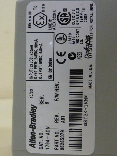 Used ALLEN BRADLEY Devicenet Adapter 1794-ADN SER B #59551