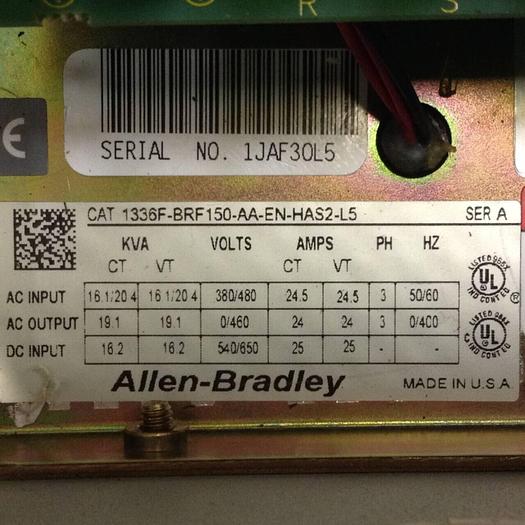 Used ALLEN BRADLEY Sensorless Vector Drive 1336F-BRF150-AA-EN-HAS2-L5 SER A Used