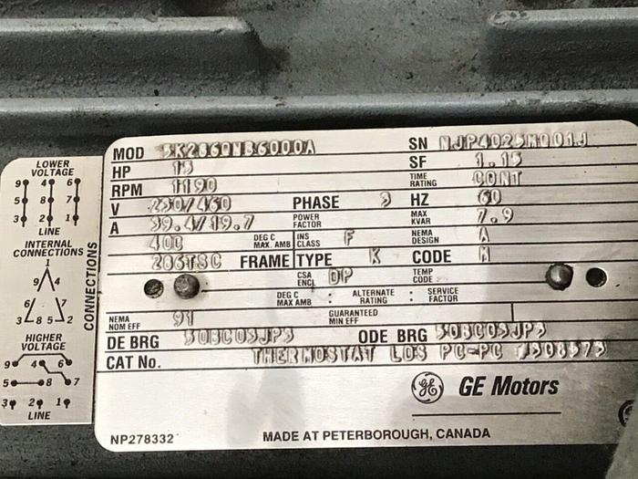 Used GENERAL ELECTRIC 15 HP Motor 5K286QNB6000A Used
