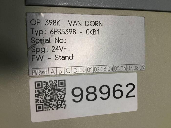 Used VAN DORN OP 398K Pathfinder Operator Control 6ES5398-0KB1 Used