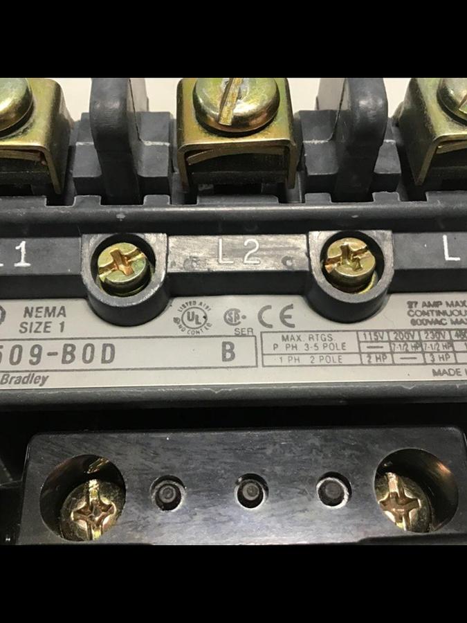 Used ALLEN BRADLEY Starter Size 1 509-BOD SER B W42 USED