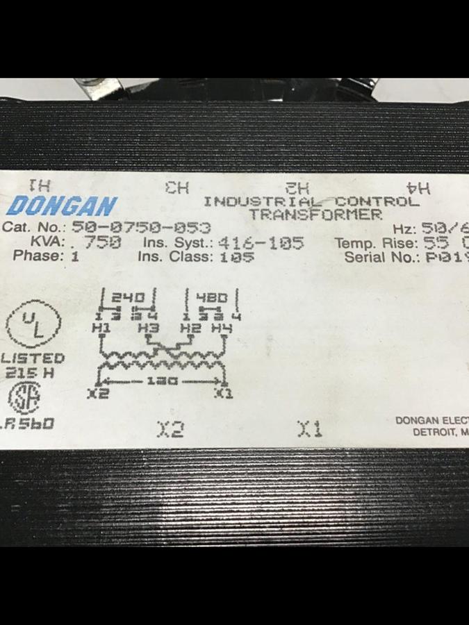 Used DONGAN .750 kVA Industrial Control Transformer 50-0750-053 USED