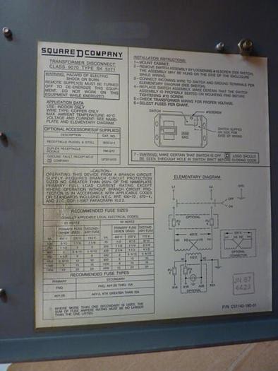 Used SQUARE D Transformer Disconnect 9070-SK5271S #28233