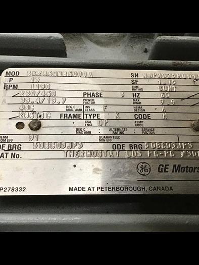 Used GENERAL ELECTRIC 15 HP Motor 5K286QNB6000A #128614