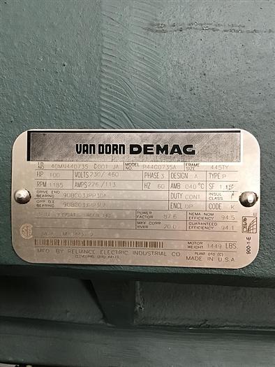 Used RELIANCE ELECTRIC Van Dorn 100 HP Motor P44G0735A Used #142978