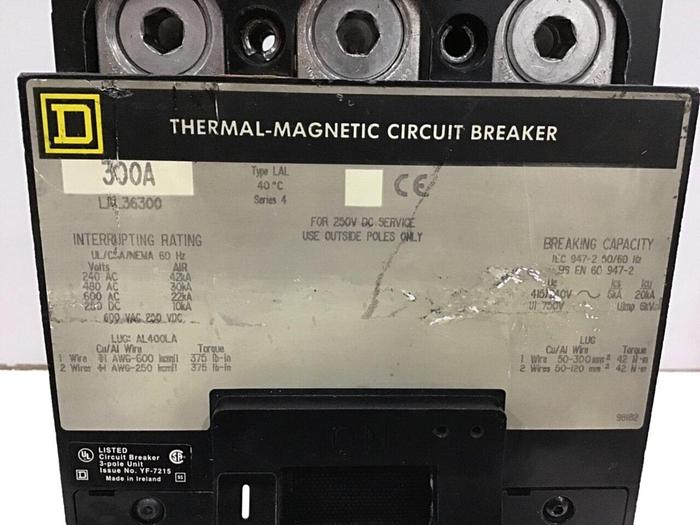 Used SQUARE D 300 Amp Circuit Breaker LAL36300 #145127