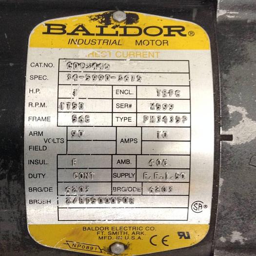 Used BALDOR 1 HP Direct Current Motor CDP3445 #89958