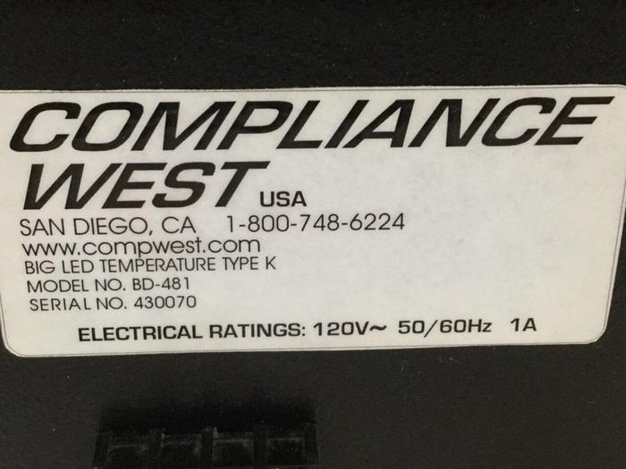 Used COMPLIANCE WEST Big LED Temperature Display BD-481 #109951