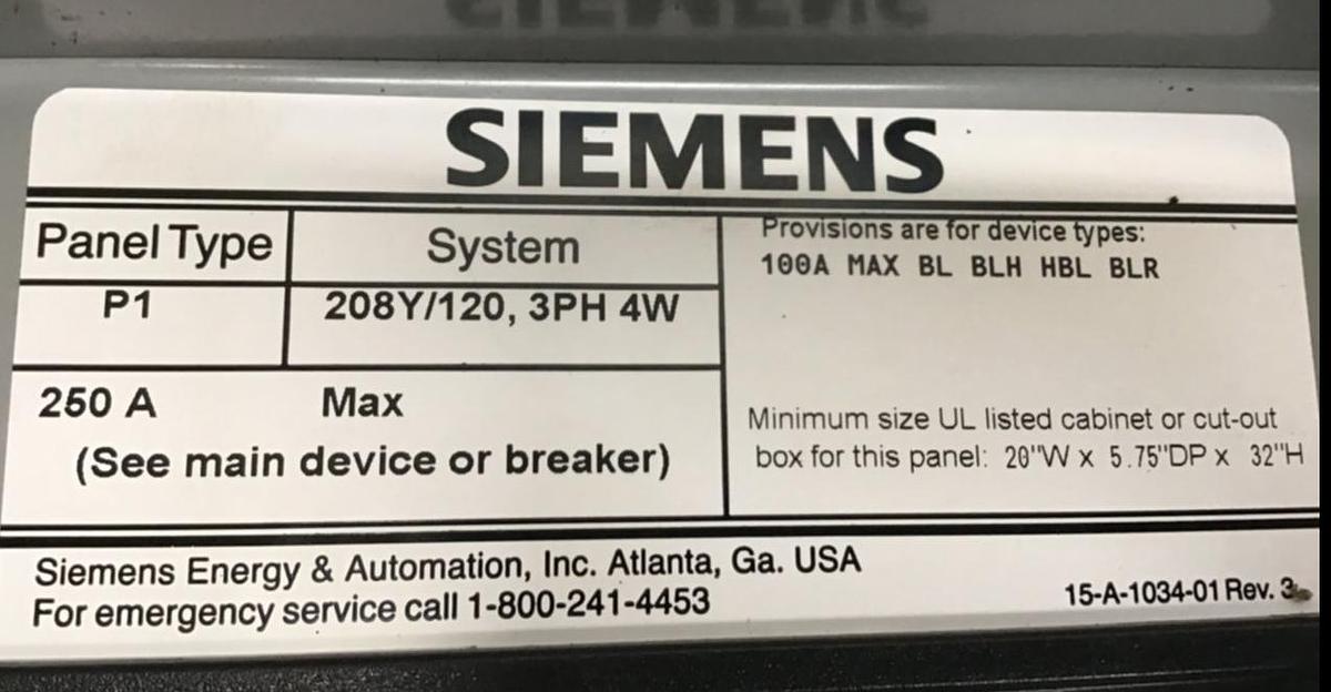 Used SIEMENS 250 Amp Breaker Box P1X18MC250A USED