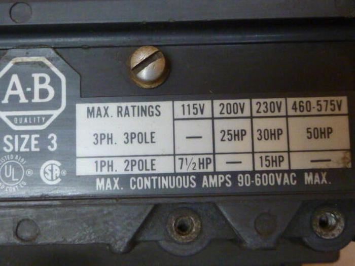 Used ALLEN BRADLEY Motor Starter Size 3 709-DOD93 SER K #29276