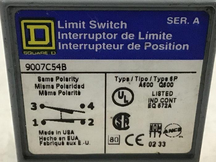 Used SQUARE D Limit Switch 9007-C54B #122056