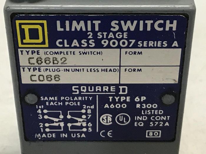 Used SQUARE D Limit Switch 9007-C66B2 #121954