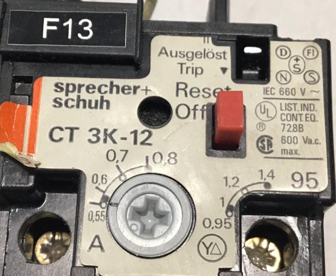 Used SPRECHER & SCHUH Overload Relay CT3K-12 USED