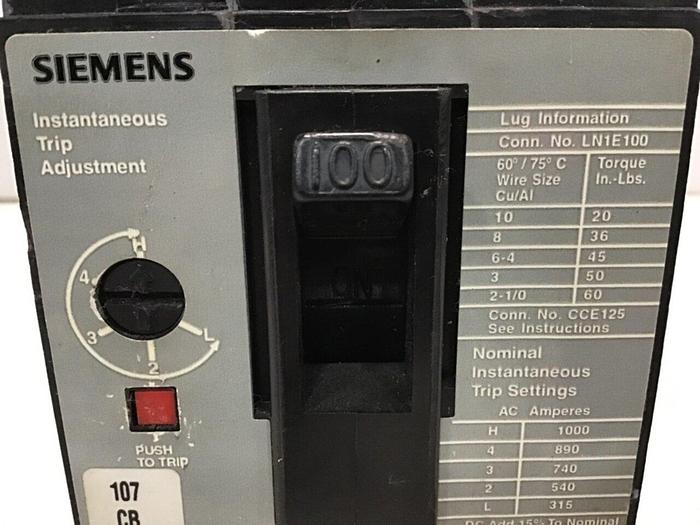 Used SIEMENS 100 Amp Circuit Breaker ED63A100 USED