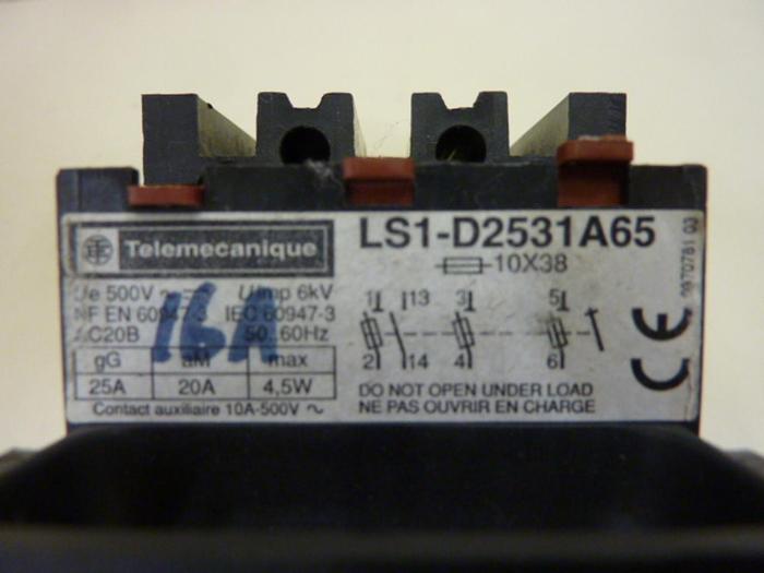 Used TELEMECANIQUE 25 Amp Fuse Holder LS1-D2531A65 #75808