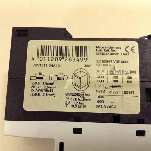 Used SIEMENS Motor Starter 3RV1011-0HA10 #75648