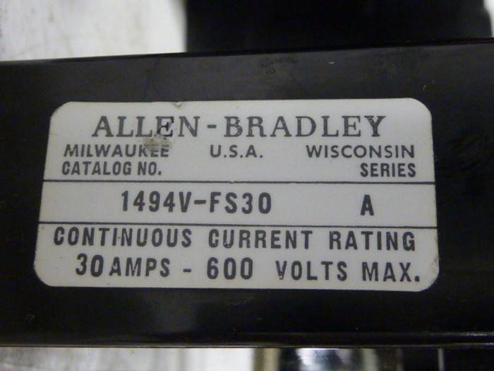 Used ALLEN BRADLEY 30 Amp Disconnect Switch 1494V-DS30 SER A #57424