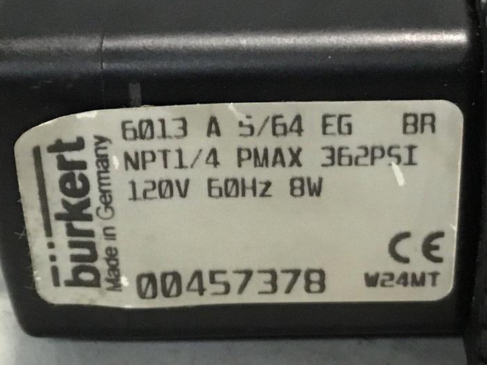 Used BURKERT Fluid Control Valve 6013 A 5/64 EG BR #125474
