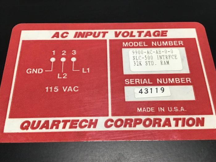 Used QUARTECH Operator Panel 9900-AC-AB-0-0 Used
