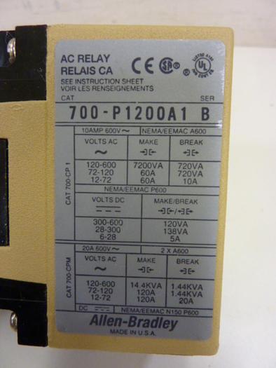 Used ALLEN BRADLEY AC Relay 700-P1200A1 SER B USED #60411