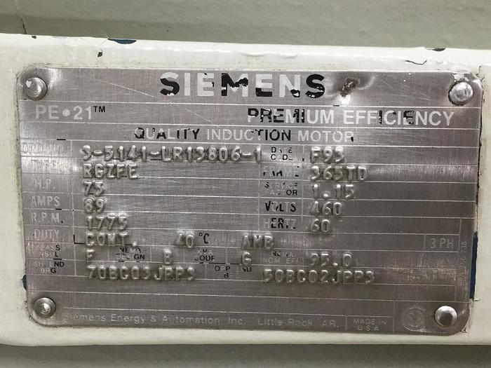 Used SIEMENS 75 HP Motor RGZFE 75HP Used