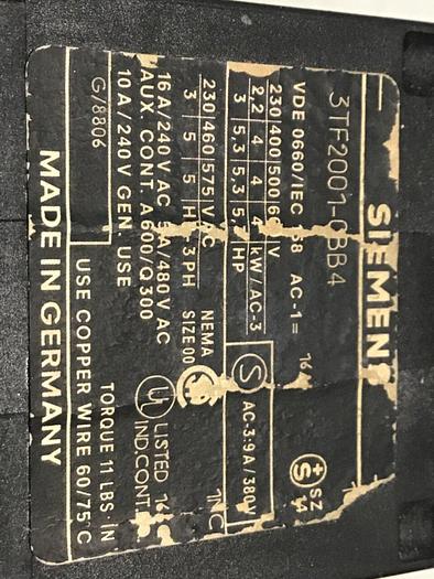 Used SIEMENS Contactor 3TF2001-0BB4 #120285