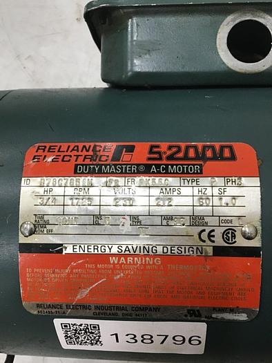 Used RELIANCE ELECTRIC 3/4 HP AC Motor B78C7851M-FB Used
