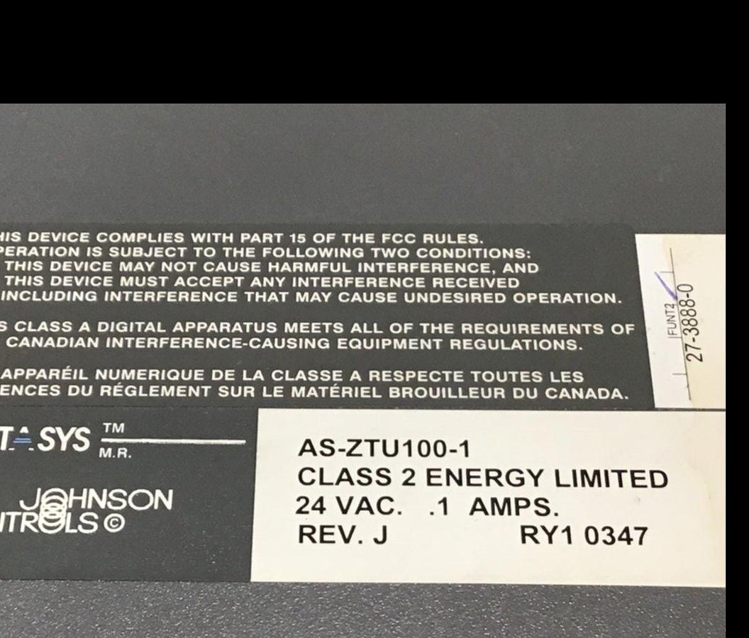 Used JOHNSON CONTROLS Zone Terminal AS-ZTU100-1 USED