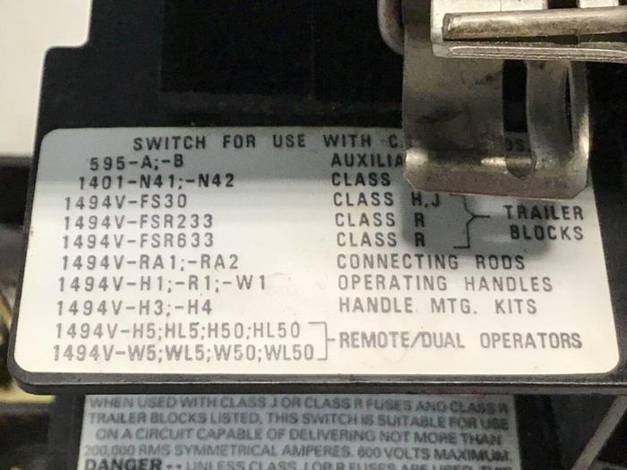 Used ALLEN BRADLEY 30 Amp Disconnect Switch 1494V-DS30 SER A #130810