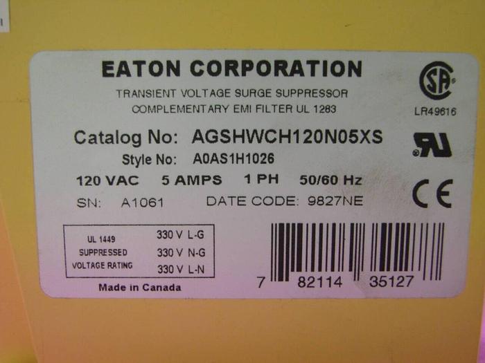 Used CUTLER HAMMER Power Line Filter AGSHWCH120N05XS #10851