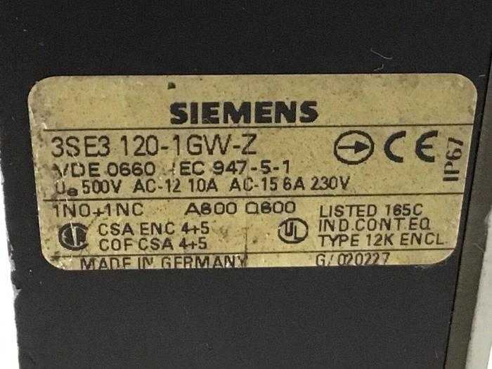 Used SIEMENS Limit Switch3 3SE3 120-1GW-Z #121158
