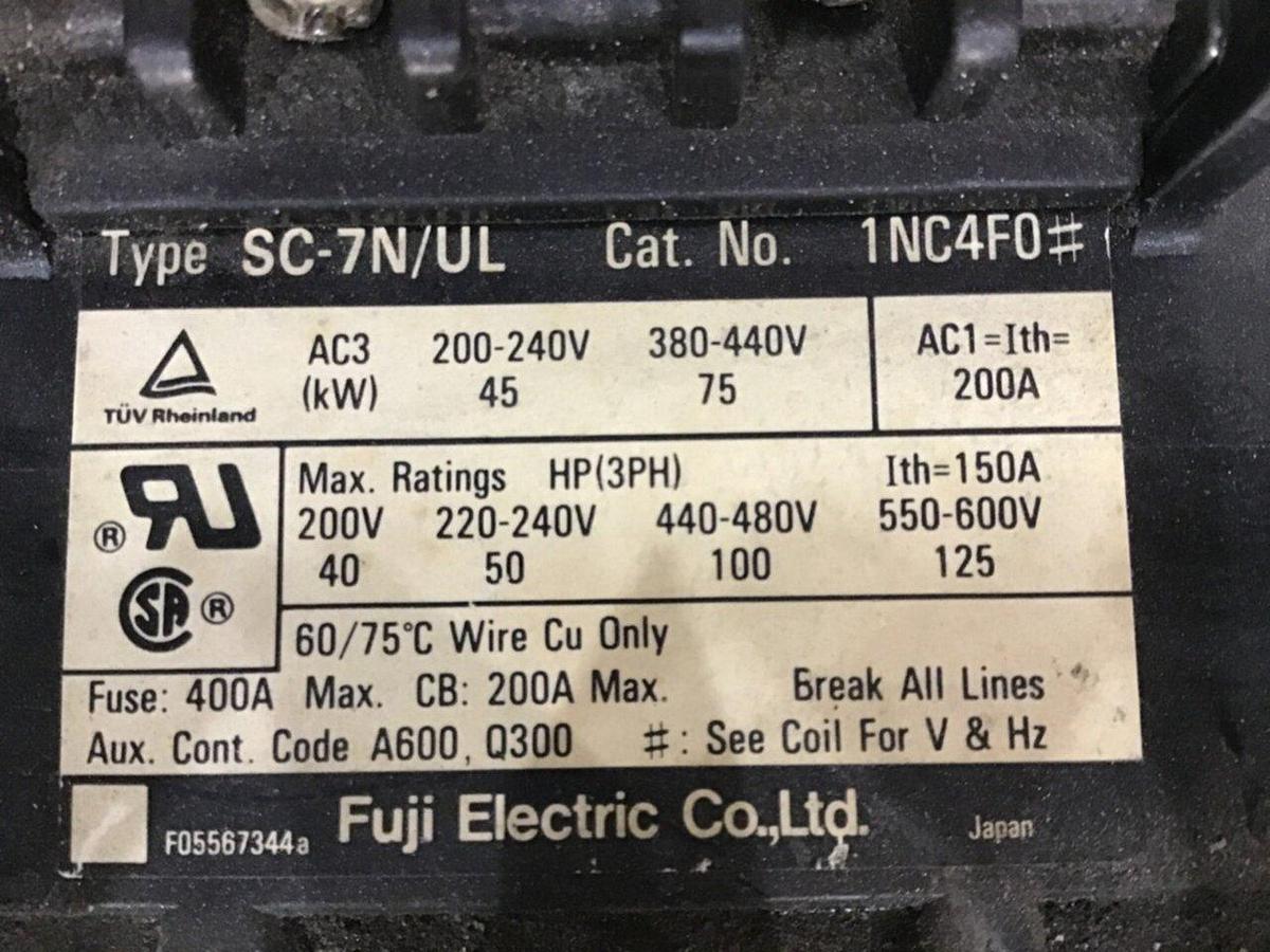 Used FUJI ELECTRIC Contactor SC-7N/UL 1NC4F0 USED