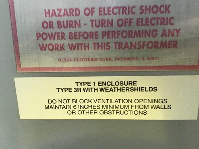 Used OLSUN 30 kVA Motor Drive Transformer 28192-AD #132723