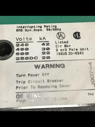 Used GENERAL ELECTRIC / GE 250 Amp Circuit Breaker TJJ436250WL #116835