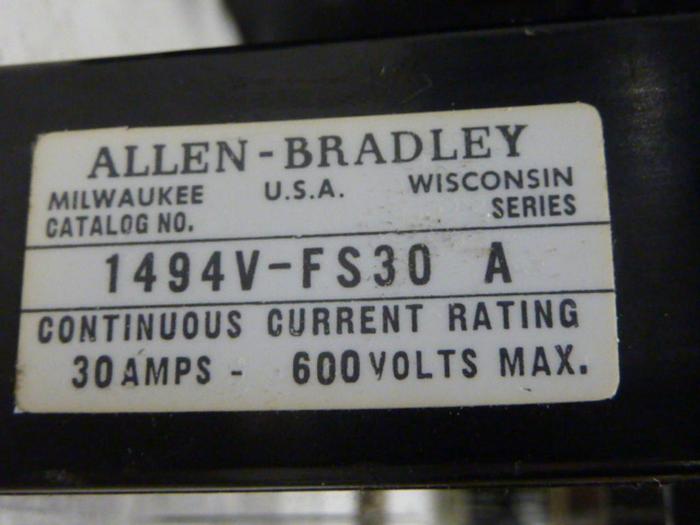 Used ALLEN BRADLEY 30 Amp Disconnect Switch 1494V-DS30 SER A #57408