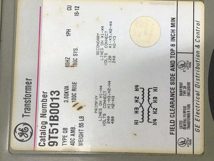 Used GENERAL ELECTRIC 3.00 kVA Transformer 9T51B0013 #132827