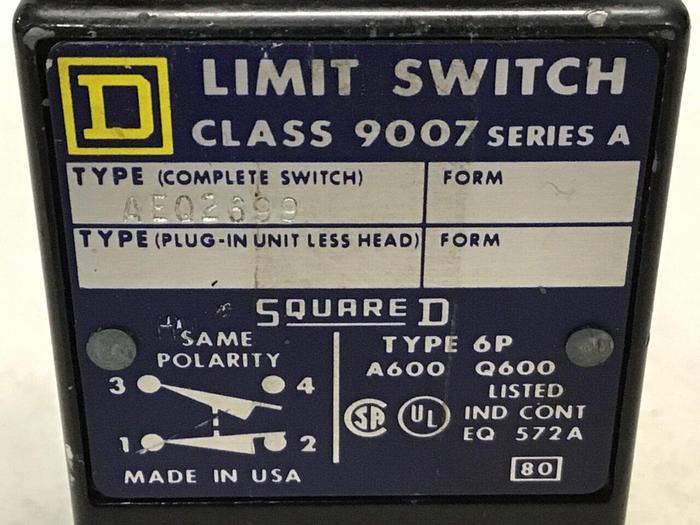 Used SQUARE D Limit Switch 9007-AEQ2699 Used